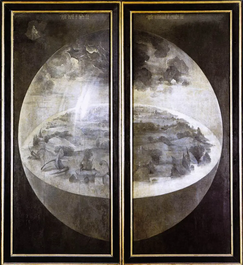 Hieronymus Bosch, Dünyevi Zevkler Bahçesi, kapalı kanatlar (y. 1490–1510)