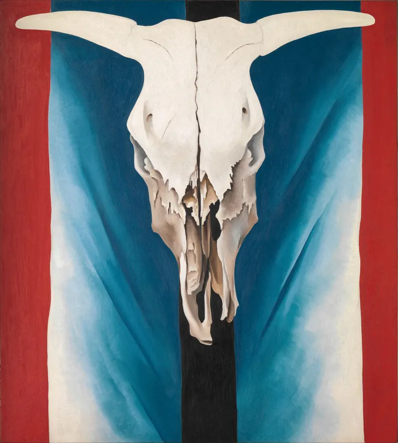 Georgia O’Keeffe, İnek Kafatası: Kırmızı, Beyaz ve Mavi (1931)
