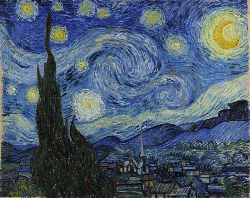 Vincent van Gogh’un Yıldızlı Gece tablosu: kıvrılan gökyüzü, parlayan yıldızlar, servi ağacı ve köy