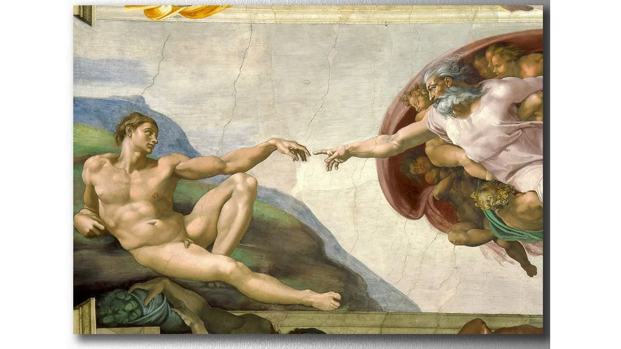 Michelangelo’nun Sistine Şapeli tavanındaki Âdem’in Yaratılışı freski: birbirine uzanan iki el